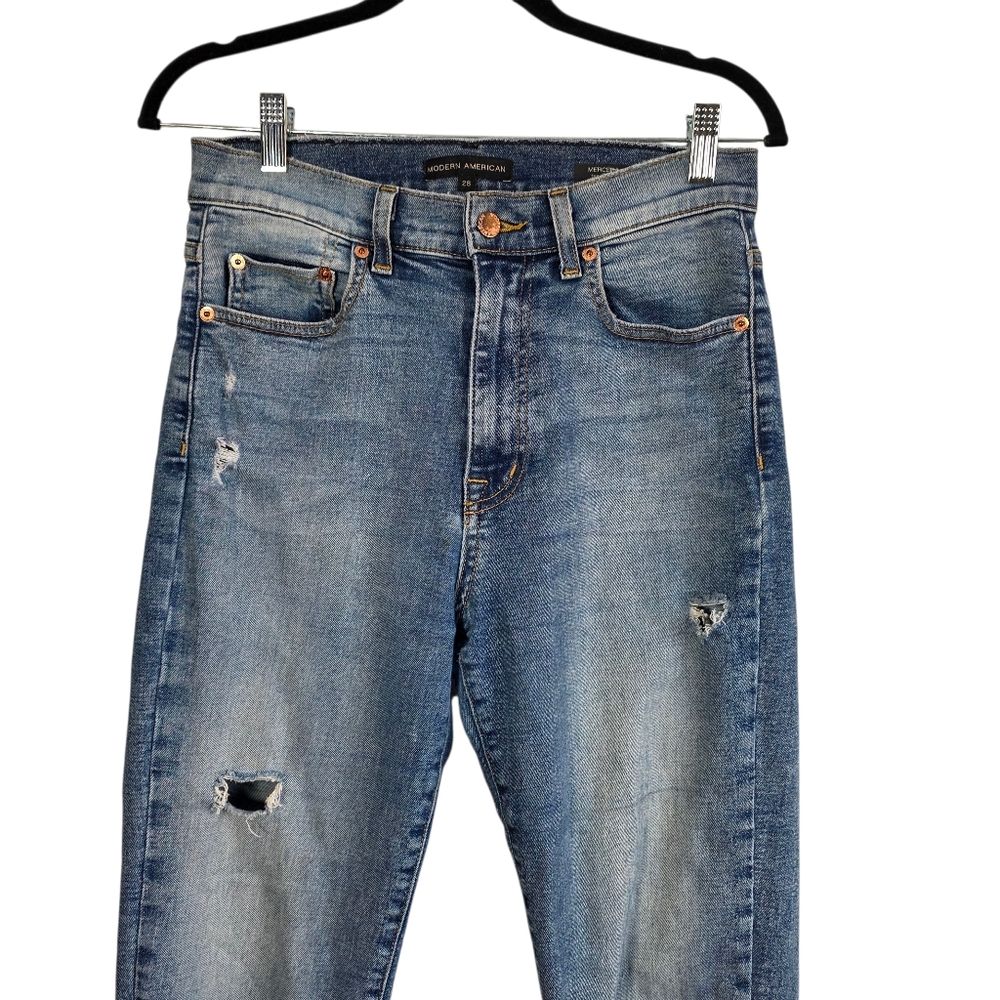 Modern American Mercer Tapered Jeans Women’s Size 28 Medium Wash Distressed - Picture 2 of 11